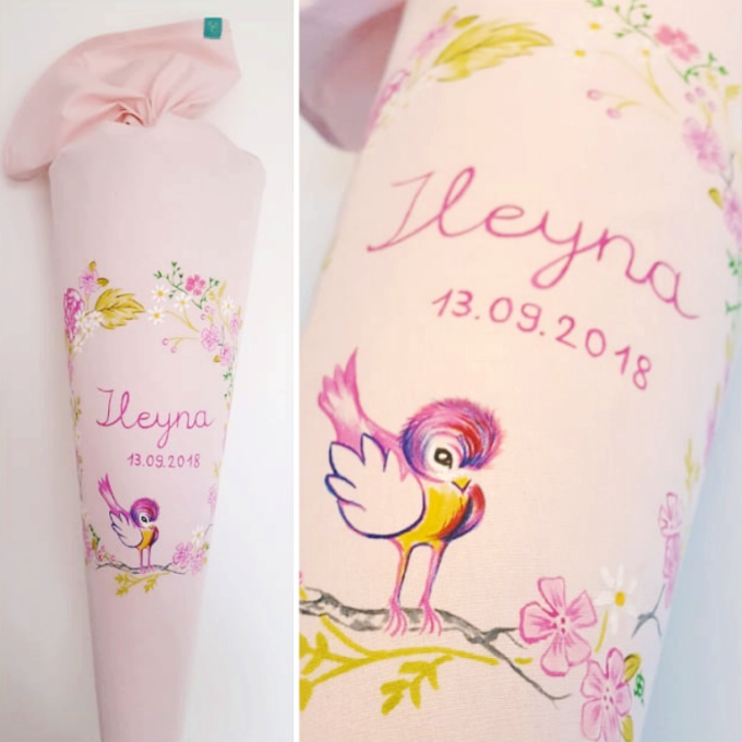 Schultüte Rosé mit Spatz