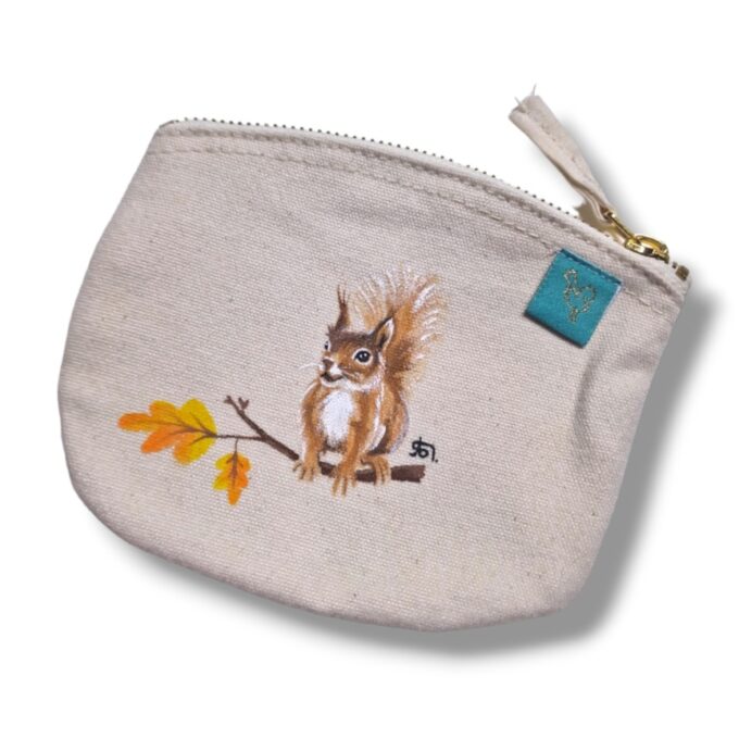 Eichhörnchen Handbemaltes Portemonnaie Täschchen Bio Baumwolle by Kleine-Spatzen personalisiert mit Namenszug einzigartig Tiermotive individuelles Geschenk Geschenkidee (3)