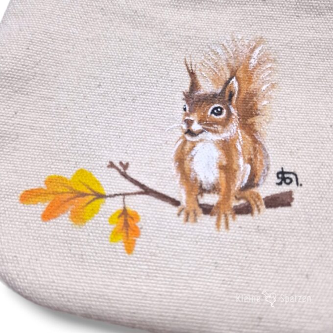 Eichhörnchen Handbemaltes Portemonnaie Täschchen Bio Baumwolle by Kleine-Spatzen personalisiert mit Namenszug einzigartig Tiermotive individuelles Geschenk Geschenkidee (4)