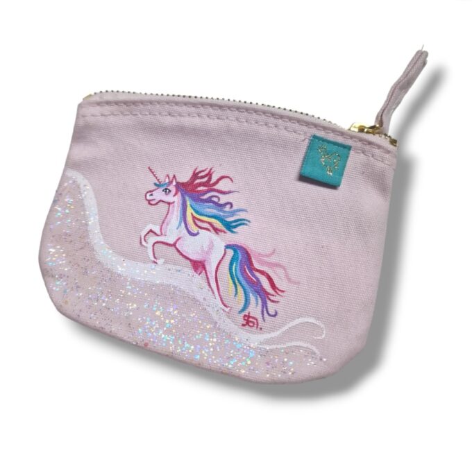 Einhorn Handbemaltes Portemonnaie Täschchen Bio Baumwolle by Kleine-Spatzen personalisiert mit Namenszug einzigartig Tiermotive individuelles Geschenk Geschenkidee (1)