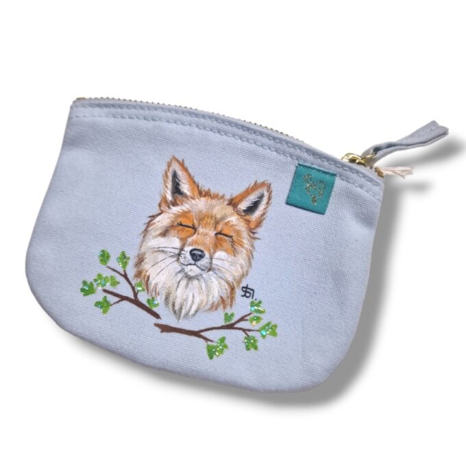 Fuchs Handbemaltes Portemonnaie Täschchen Bio Baumwolle by Kleine-Spatzen personalisiert mit Namenszug einzigartig Tiermotive individuelles Geschenk Geschenkidee (2)