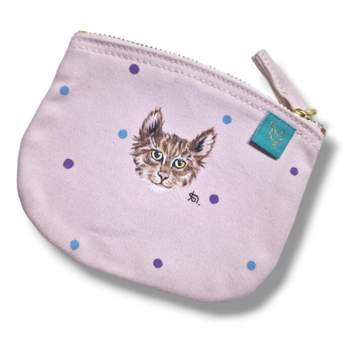 Katze Handbemaltes Portemonnaie Täschchen Bio Baumwolle by Kleine-Spatzen personalisiert mit Namenszug einzigartig Tiermotive individuelles Geschenk Geschenkidee (8)
