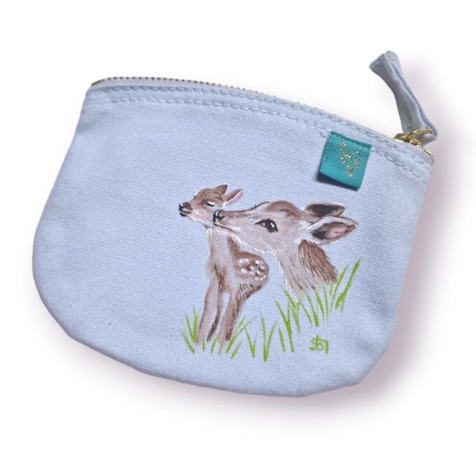 Reh Handbemaltes Portemonnaie Täschchen Bio Baumwolle by Kleine-Spatzen personalisiert mit Namenszug einzigartig Tiermotive individuelles Geschenk Geschenkidee (12)