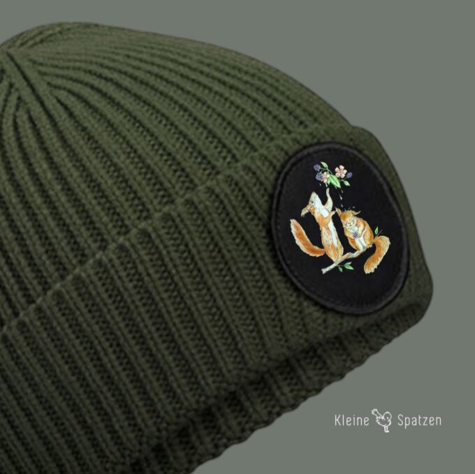 Mütze mit rundem Patch Olive mit Eichhörnchen
