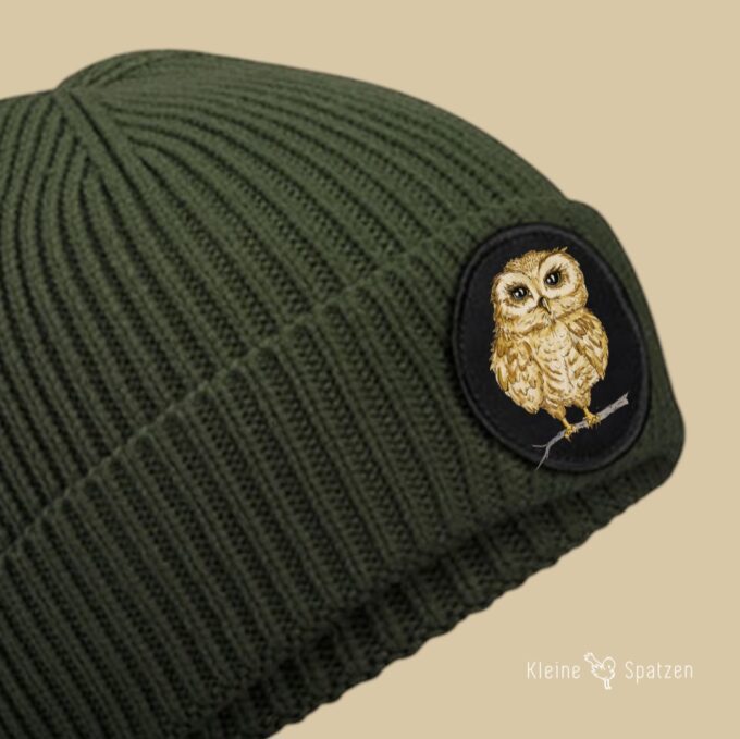 Mütze mit rundem Patch Olive mit Eule