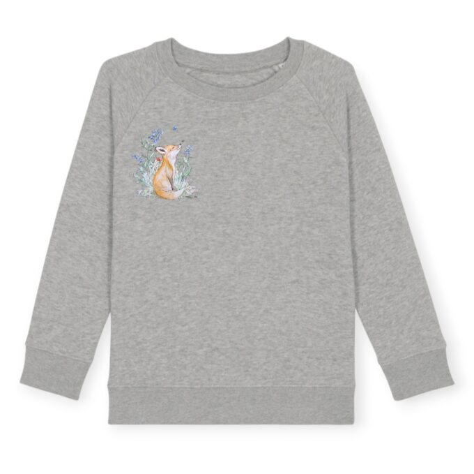 Sweatshirt Kids in Mid Heather Grey mit Blumenfuchs