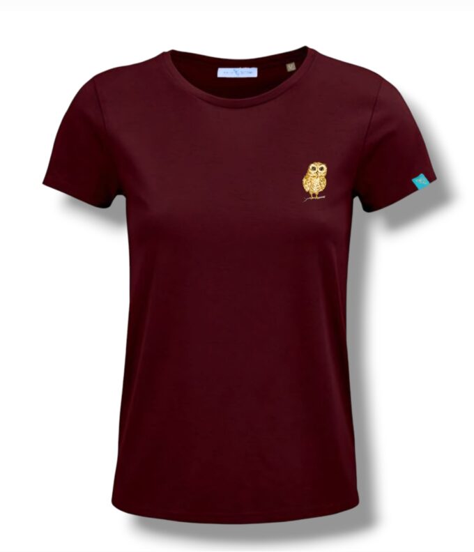 T-Shirt Woman by Kleine-Spatzen in Burgundy mit Motiv Eule (2)