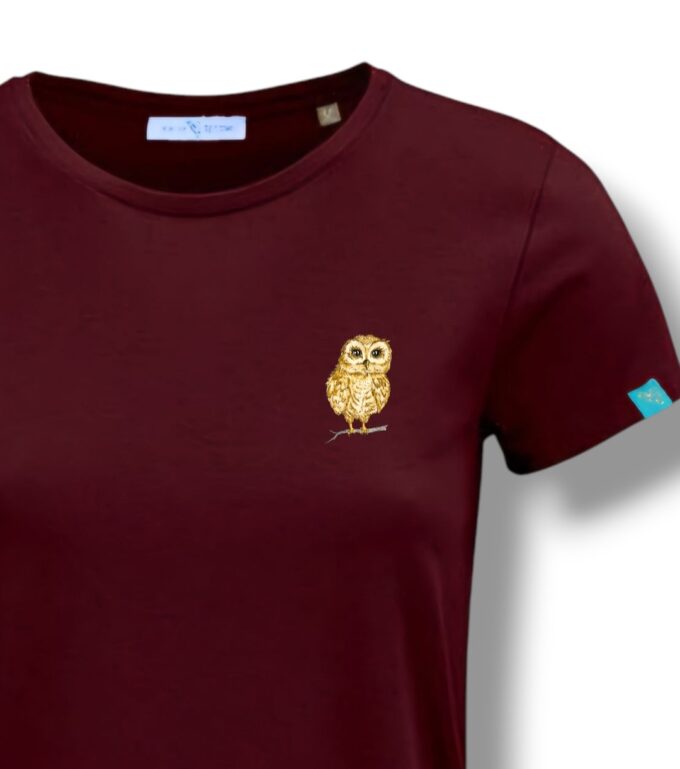 T-Shirt Woman by Kleine-Spatzen in Burgundy mit Motiv Eule