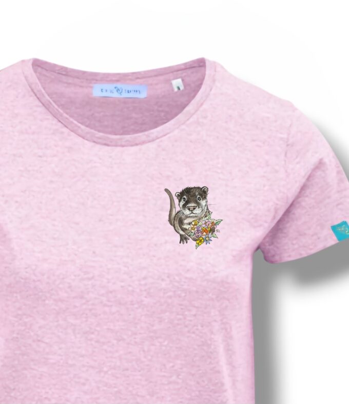 T-Shirt Woman by Kleine-Spatzen in Cream Heather Pink mit Motiv Otter