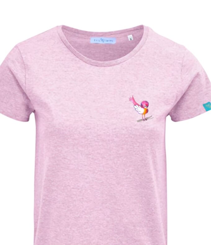 T-Shirt Woman by Kleine-Spatzen in Cream Heather Pink mit Motiv Spatz