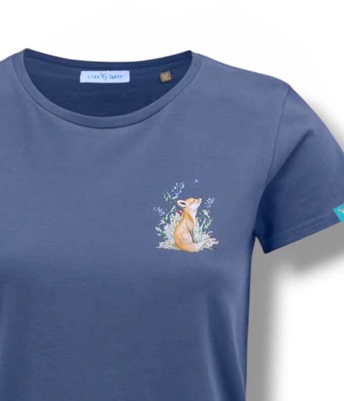 T-Shirt Woman by Kleine-Spatzen in Denim mit Motiv Blumenfuchs