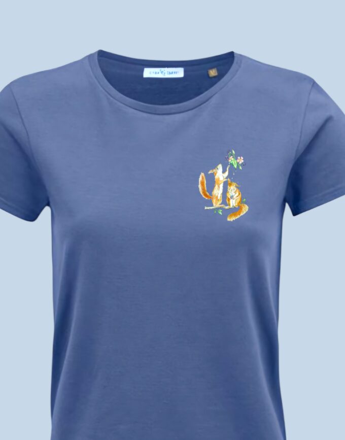 T-Shirt Woman by Kleine-Spatzen in Denim mit Motiv Eichhörnchen