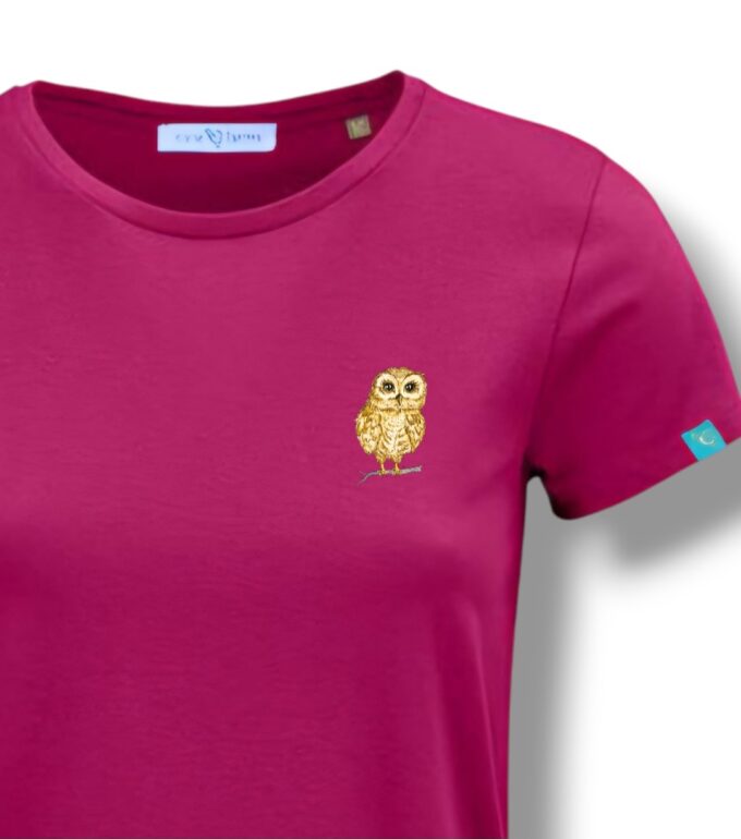 T-Shirt Woman by Kleine-Spatzen in Fuchsia mit Motiv Eule