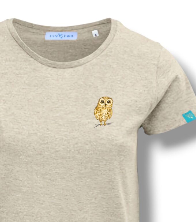 T-Shirt Woman by Kleine-Spatzen in Heather Beige mit Motiv Eule