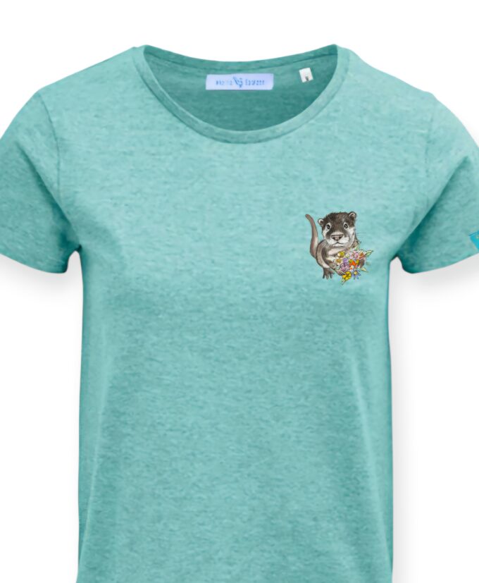 T-Shirt Woman by Kleine-Spatzen in Mid Heather Green mit Motiv Otter